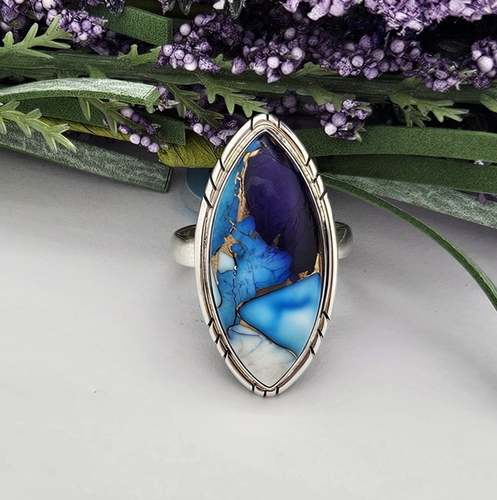 Ice Blue Dahlia Sterling Silver Ring - Picture 3 of 8